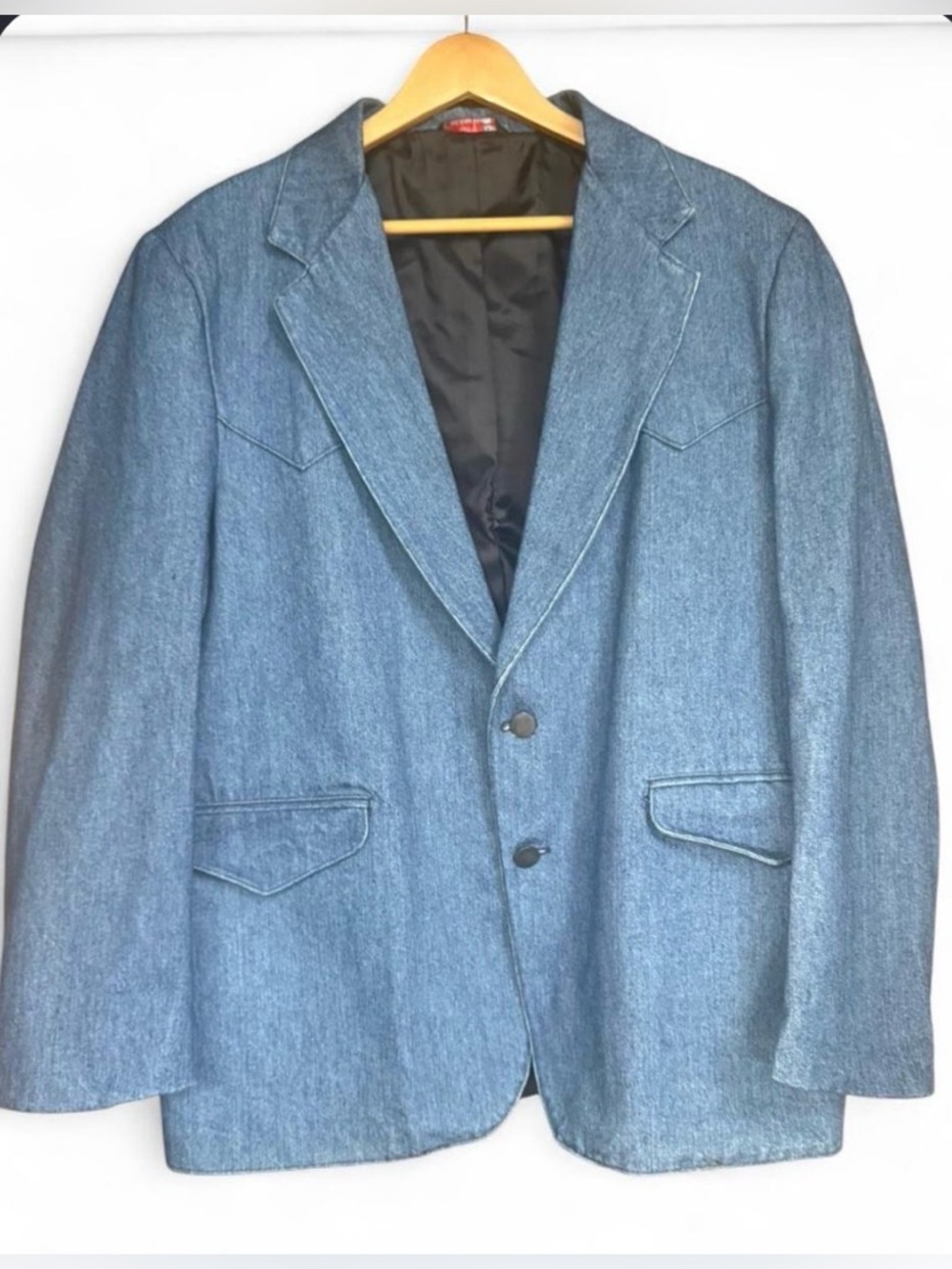 Men's Blue Denim Blazer - Classic Single-Breasted Jacket